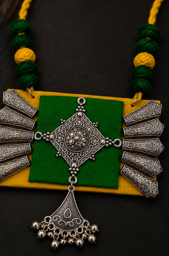 Handcrafted Thread Oxidised Necklace Set with Earrings