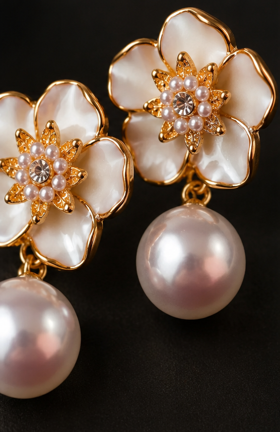 Elegant Korean Flower Pearl Earrings