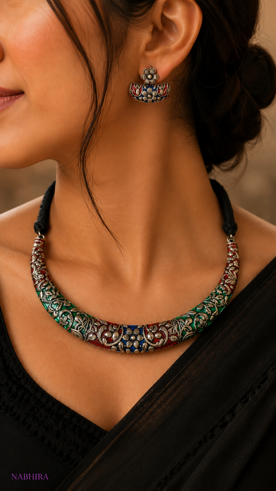 Navratri Multicolor Oxidised Hasli Necklace & Earrings Set