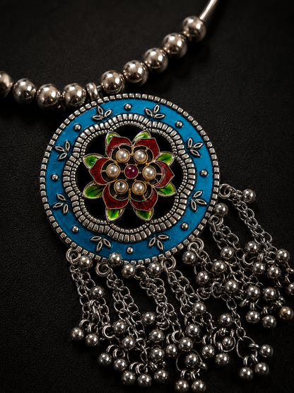 Navratri Multicolor Oxidised Hasli Necklace & Earrings Set