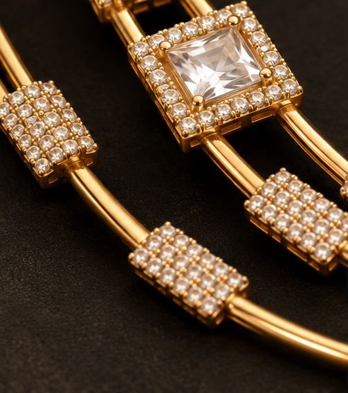 AD Diamond Layered Necklace & Earrings Set