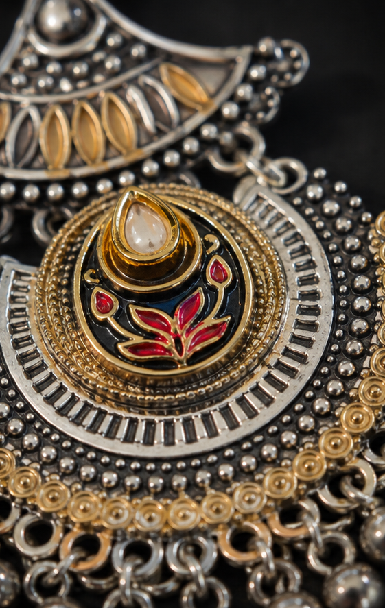 Multicolor Oxidised Chandbali Earrings