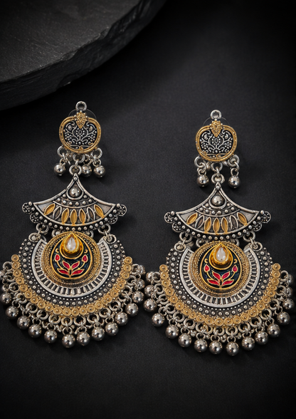 Multicolor Oxidised Chandbali Earrings