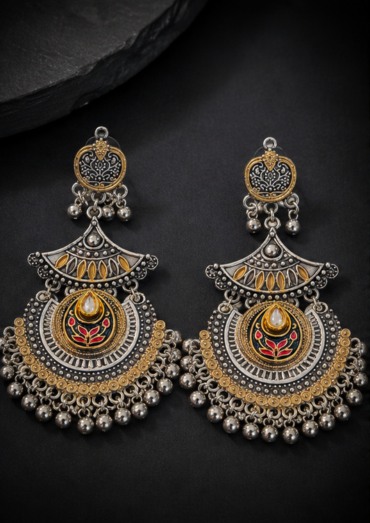Multicolor Oxidised Chandbali Earrings