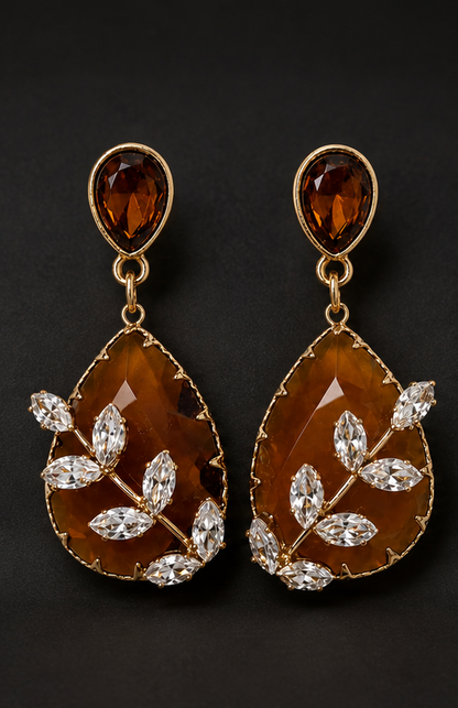 AD Diamond Leaf Drop Earrings