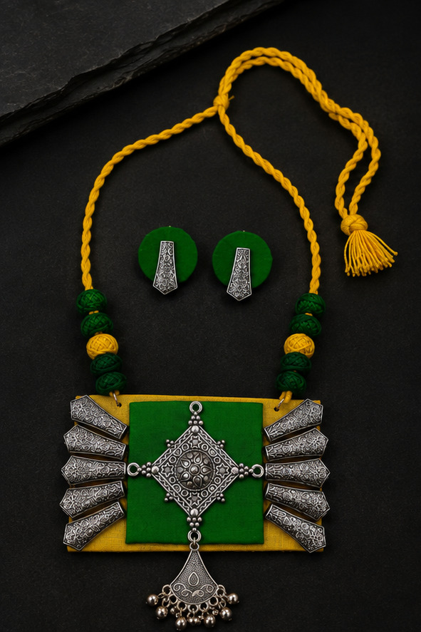 Handcrafted Thread Oxidised Necklace Set with Earrings