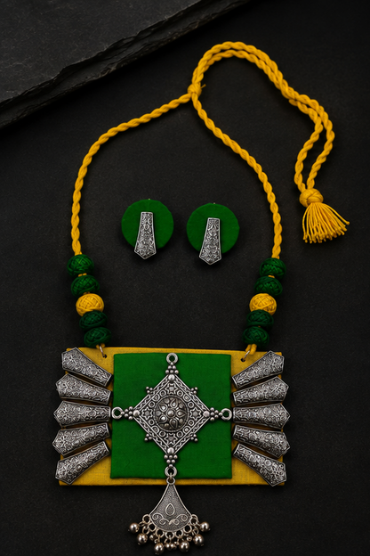 Handcrafted Thread Oxidised Necklace Set with Earrings