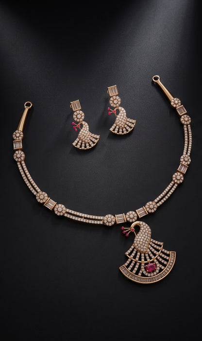 AD Diamond Peacock Necklace Set