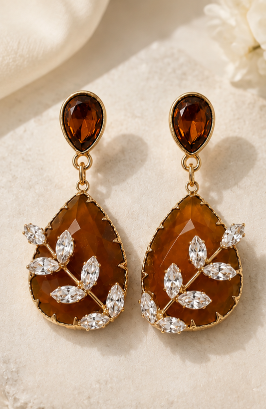 AD Diamond Leaf Drop Earrings