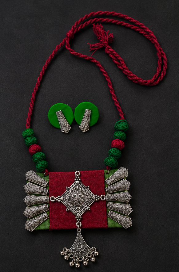 Handcrafted Thread Oxidised Necklace Set with Earrings