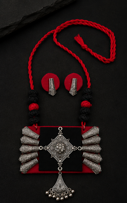 Handcrafted Thread Oxidised Necklace Set with Earrings