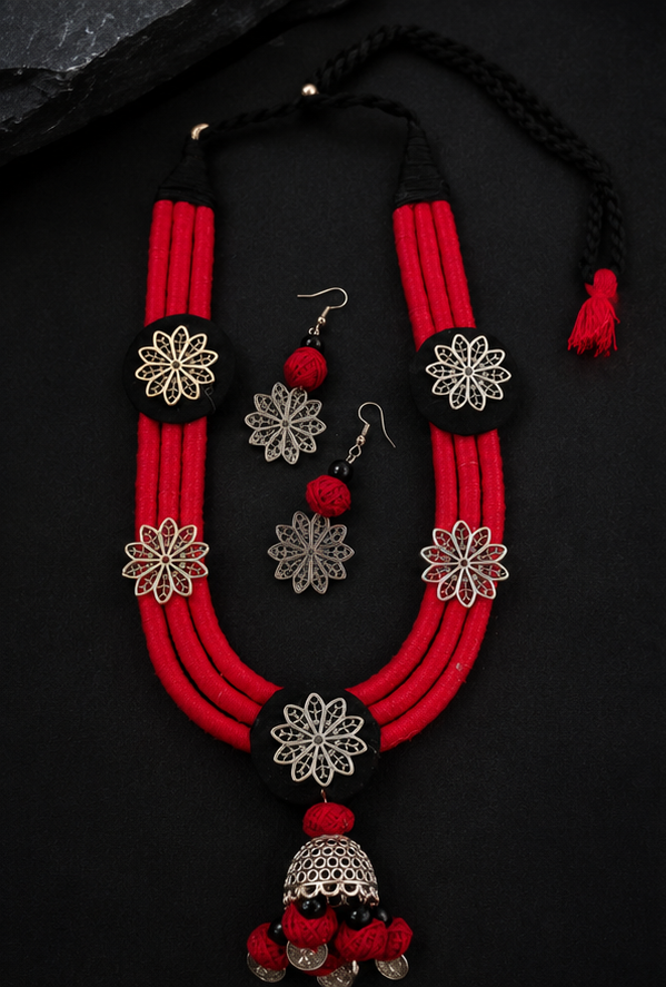 Red Thread Handcrafted Necklace & Earrings Set