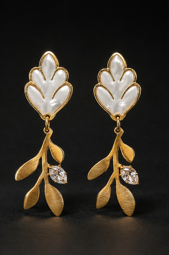 White Leaf Anti-Tarnish Drop Earrings