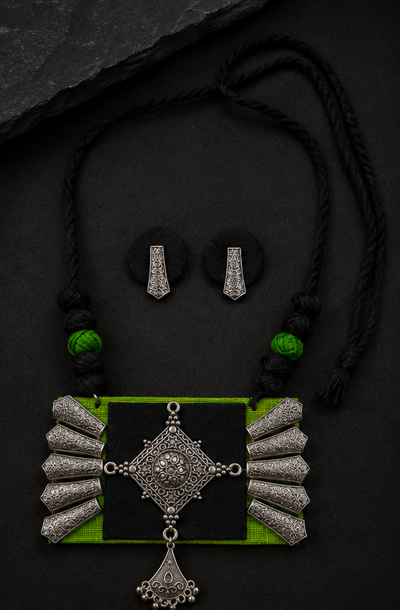 Handcrafted Thread Oxidised Necklace Set with Earrings