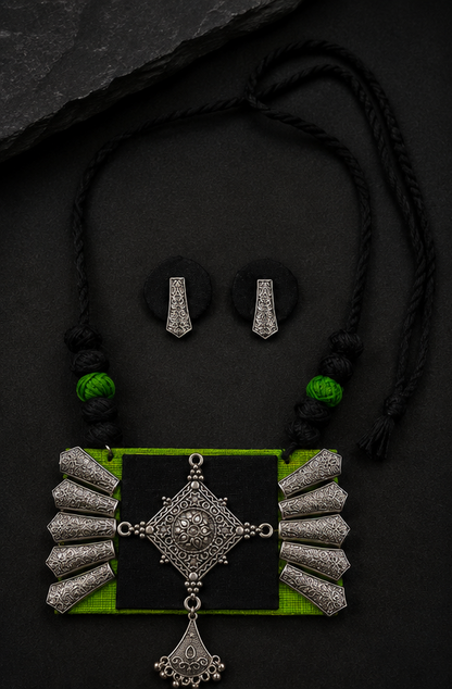 Handcrafted Thread Oxidised Necklace Set with Earrings