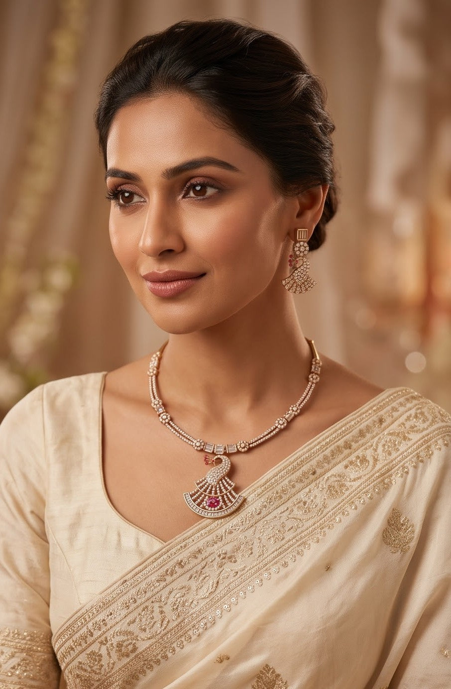 AD Diamond Peacock Necklace Set