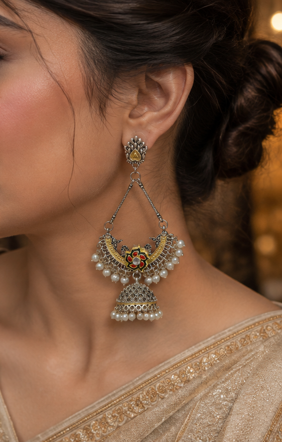 Oxidised Pearl Jhumka Earrings