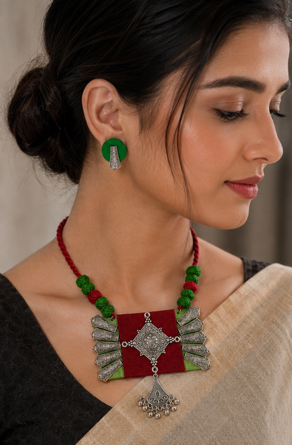 Handcrafted Thread Oxidised Necklace Set with Earrings
