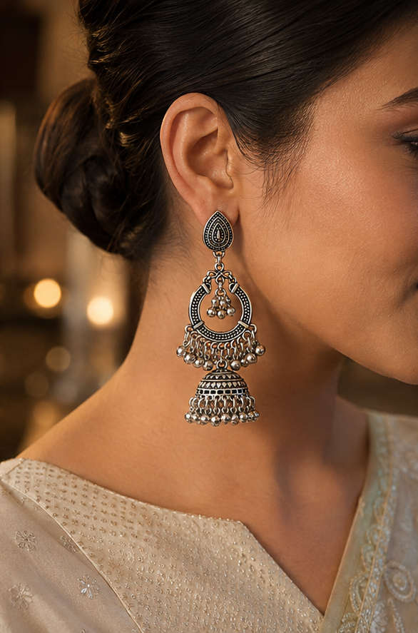 Traditional Oxidised Jhumka Earrings