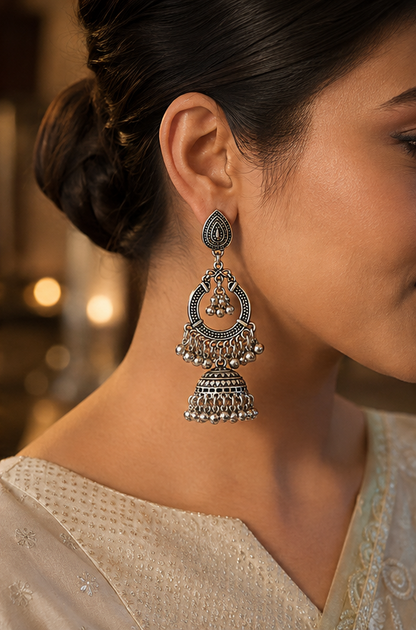 Traditional Oxidised Jhumka Earrings