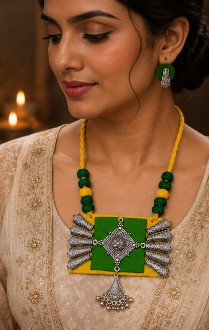 Handcrafted Thread Oxidised Necklace Set with Earrings