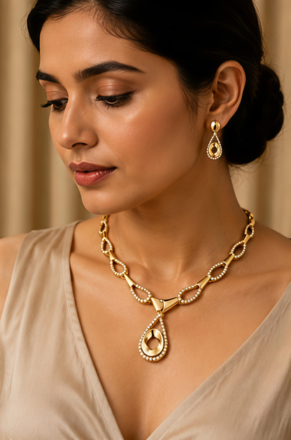 Gold-Tone Stone-Studded Necklace Set