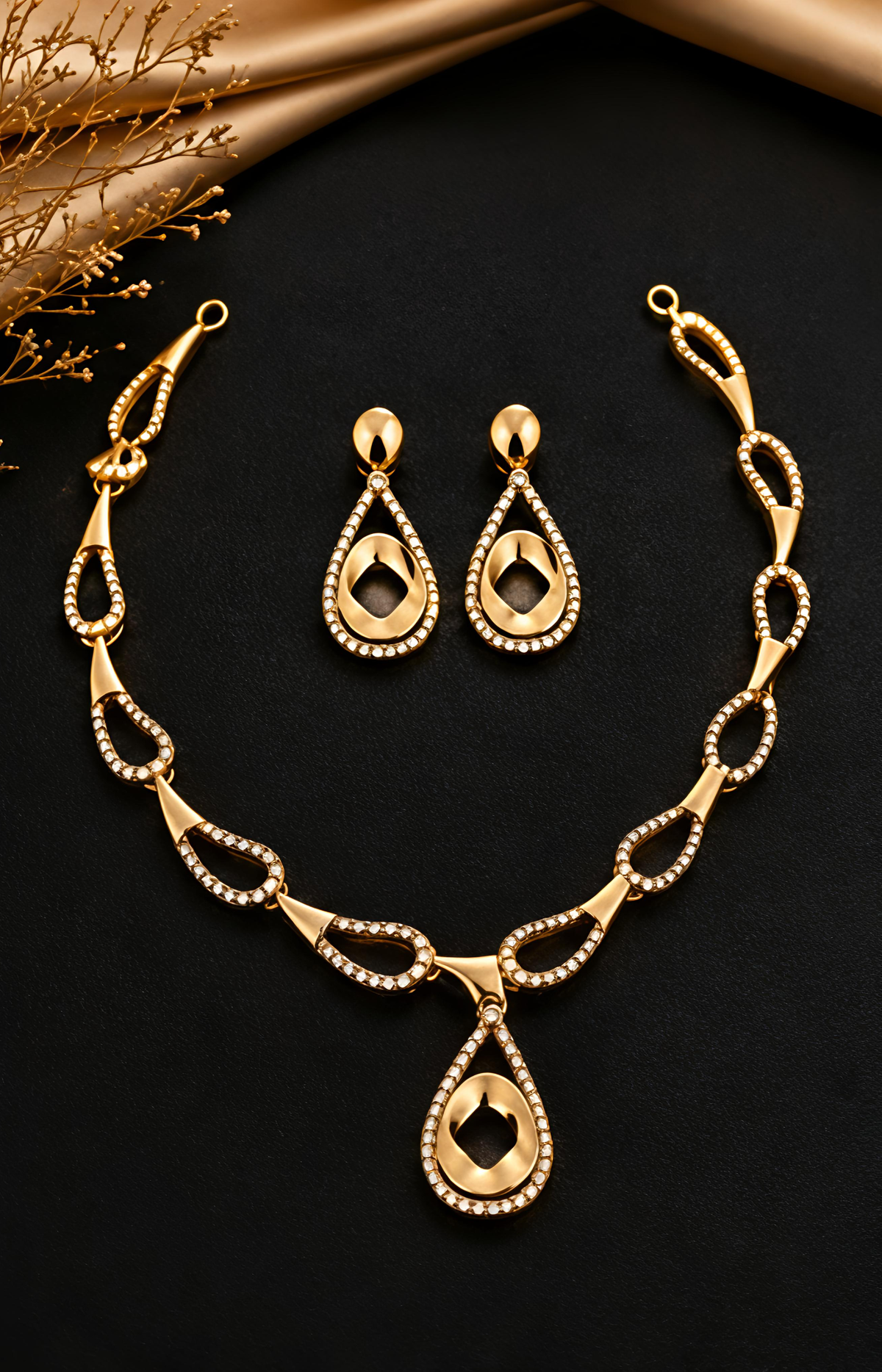 Gold-Tone Stone-Studded Necklace Set