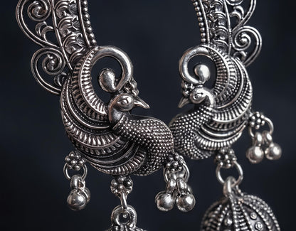 Traditional Oxidised Peacock (kan)Jhumka Earrings
