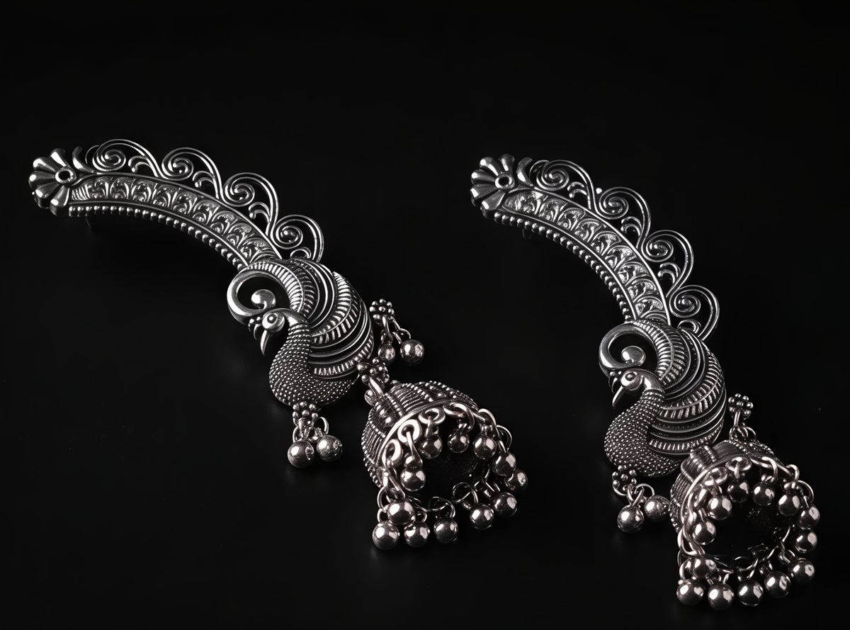 Traditional Oxidised Peacock (kan)Jhumka Earrings