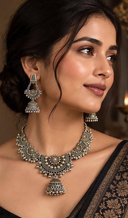 Oxidised Hasli Choker Necklace Set