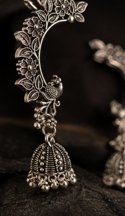 Traditional Oxidised Peacock (kan)Jhumka Earrings