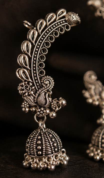 Traditional Oxidised Peacock (kan)Jhumka Earrings