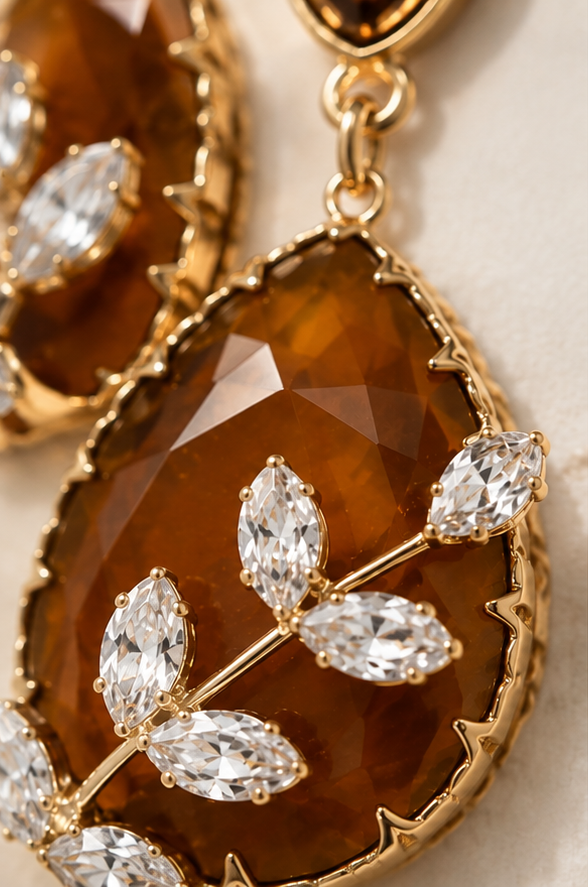 AD Diamond Leaf Drop Earrings