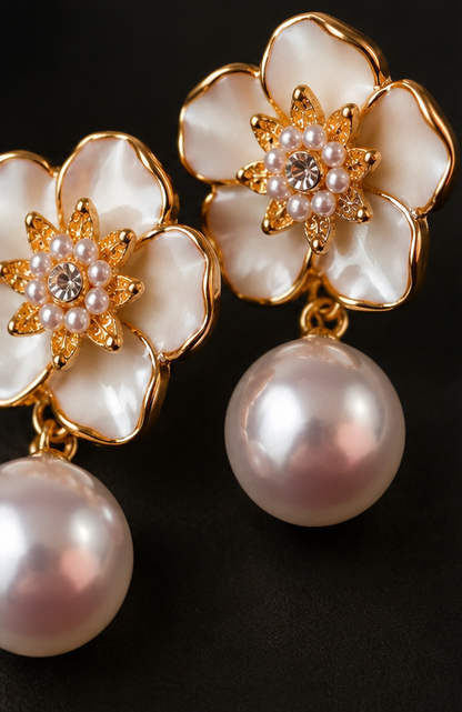 Elegant Korean Flower Pearl Earrings