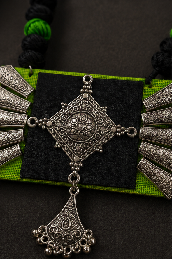 Handcrafted Thread Oxidised Necklace Set with Earrings
