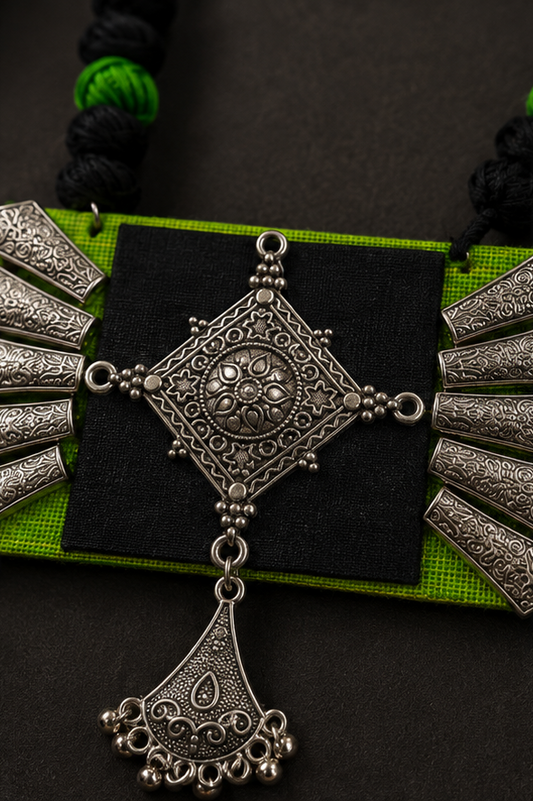 Handcrafted Thread Oxidised Necklace Set with Earrings
