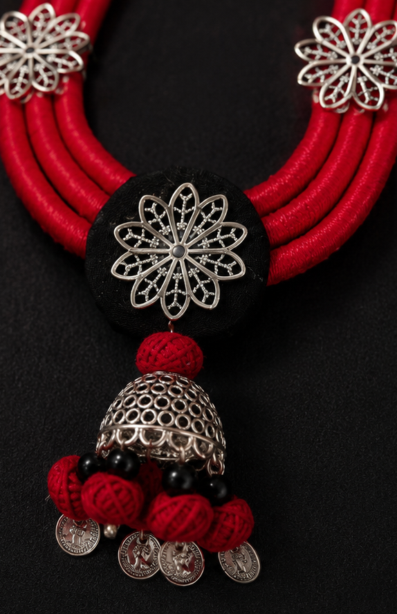 Red Thread Handcrafted Necklace & Earrings Set
