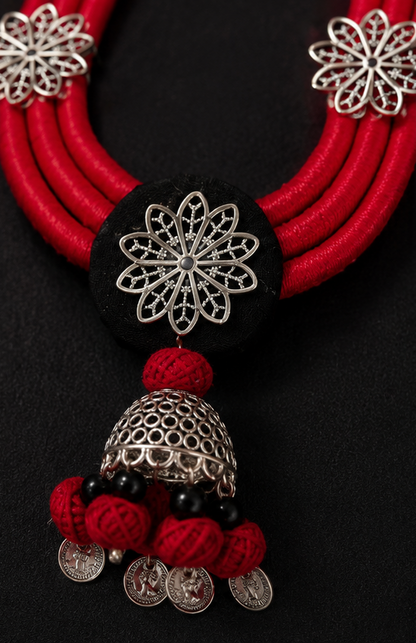Red Thread Handcrafted Necklace & Earrings Set
