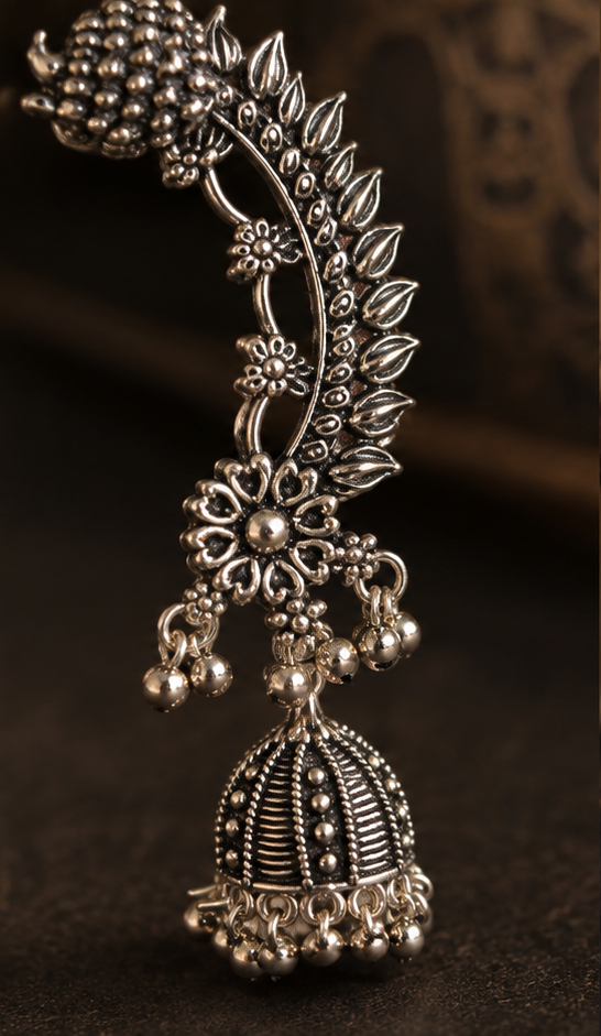 Traditional Oxidised Peacock (kan)Jhumka Earrings