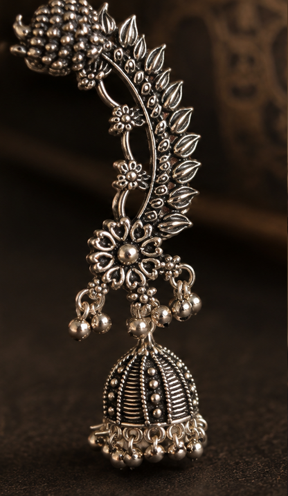Traditional Oxidised Peacock (kan)Jhumka Earrings