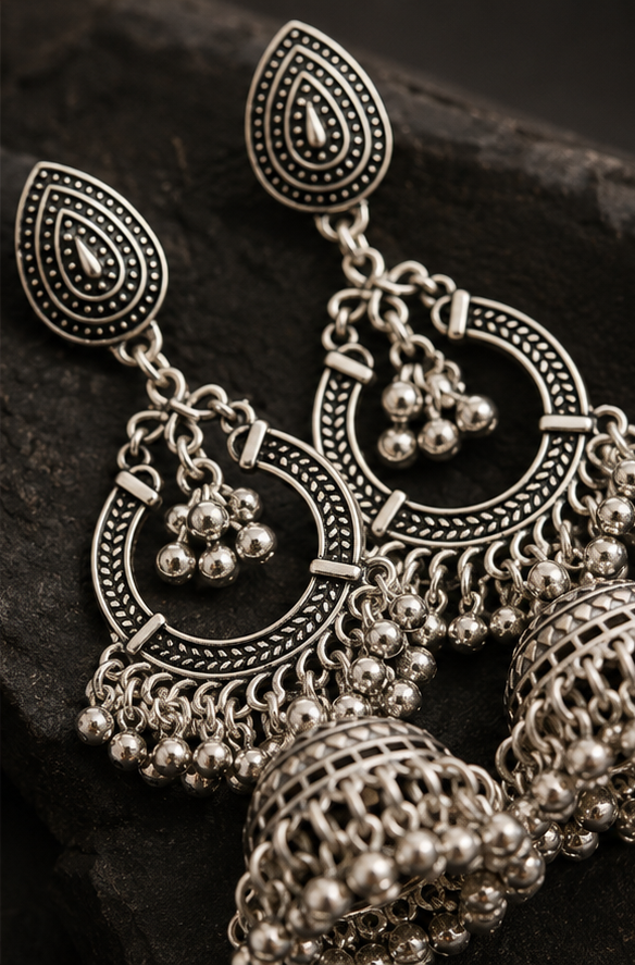 Traditional Oxidised Jhumka Earrings