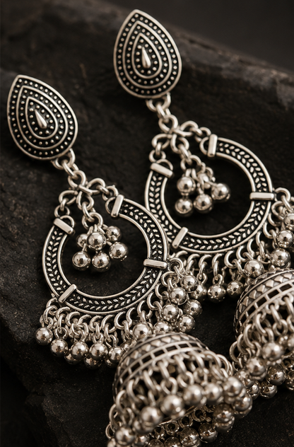 Traditional Oxidised Jhumka Earrings