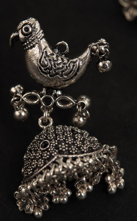 Oxidised Bird Jhumka Earrings