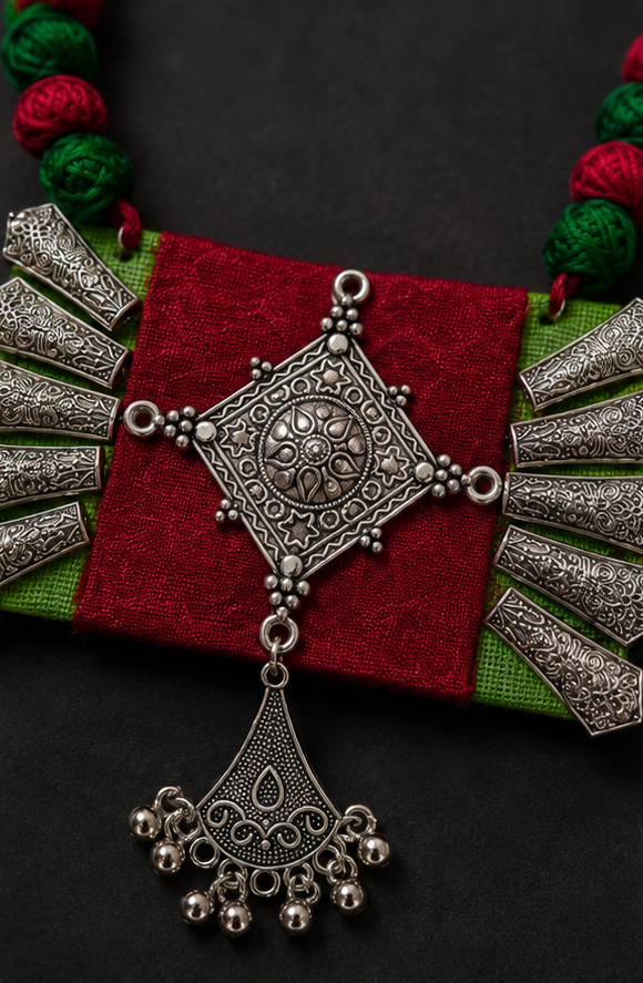 Handcrafted Thread Oxidised Necklace Set with Earrings